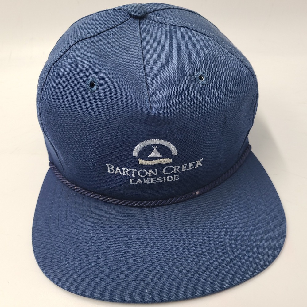 Vintage Barton Creek Lakeside Country Club Hat Strapback Texace Blue Golf Rope